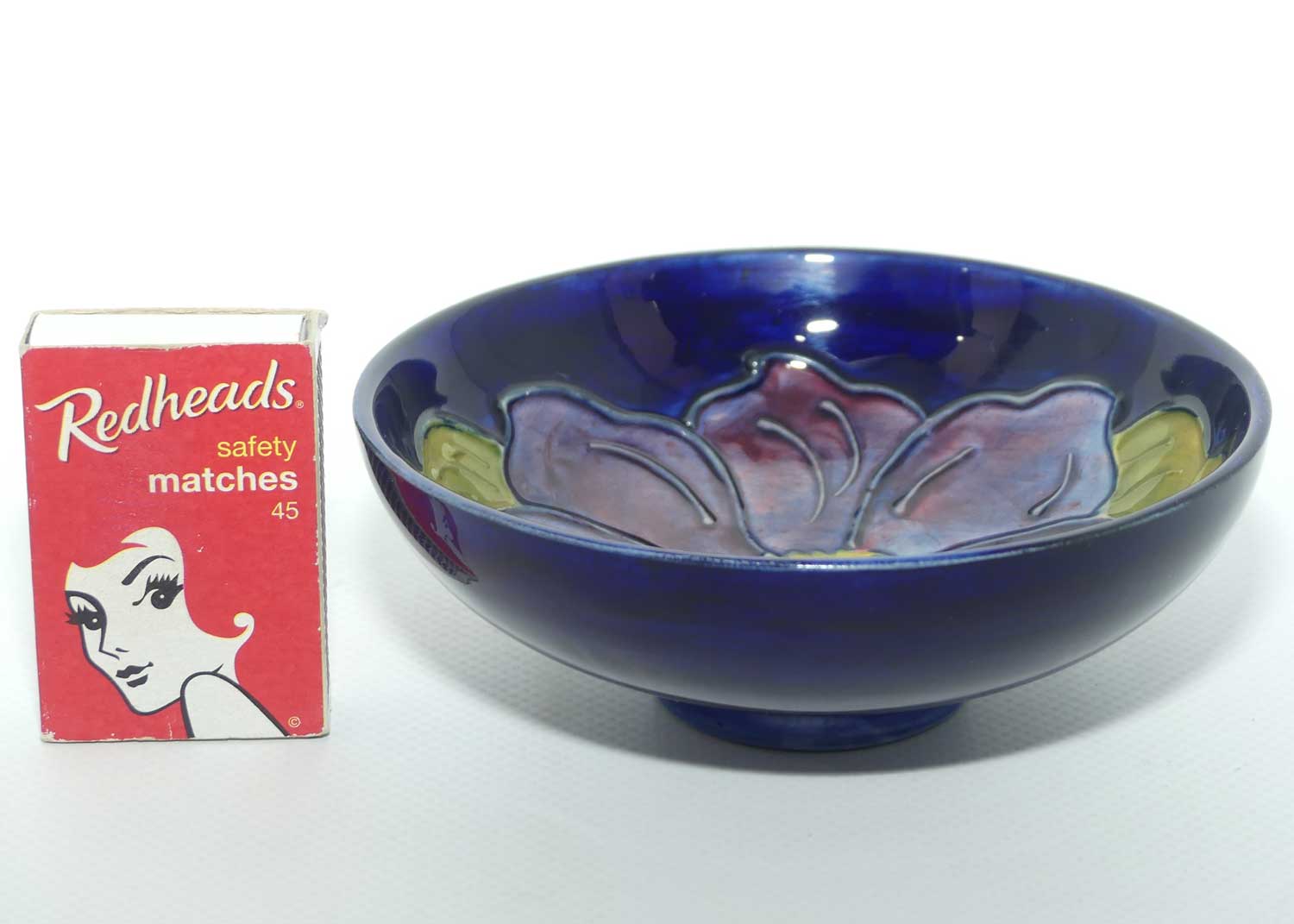 Walter Moorcroft Purple Clematis with Blue ground footed bowl | 11.5cm diam