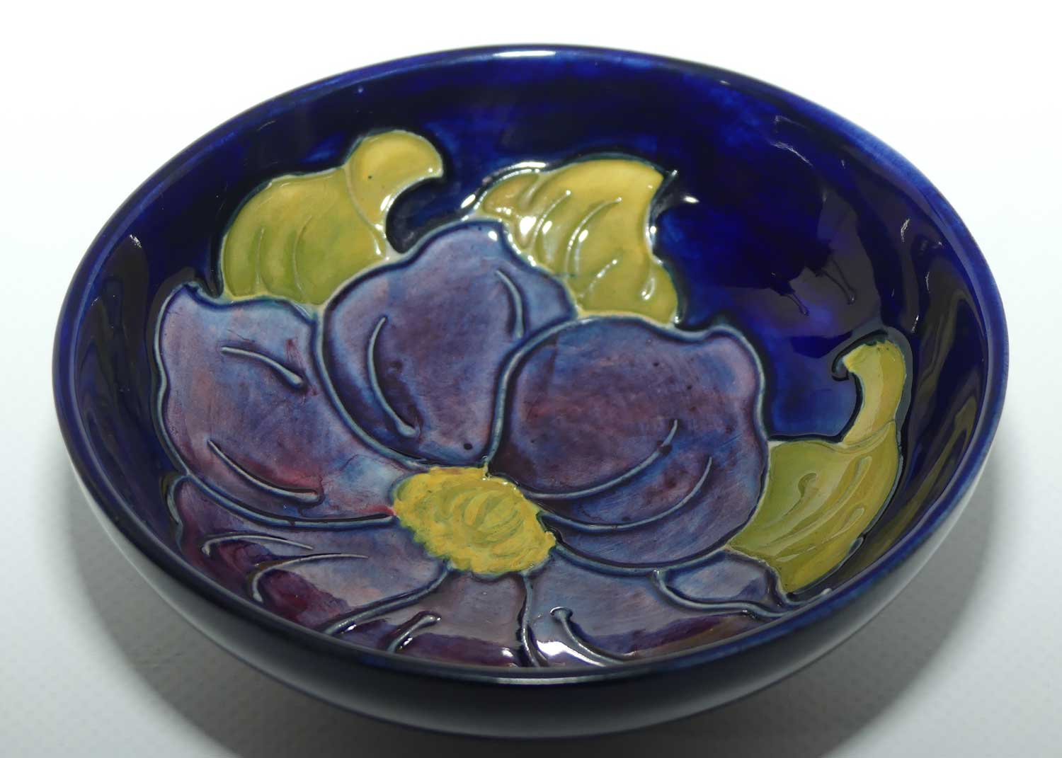 Walter Moorcroft Purple Clematis with Blue ground footed bowl | 11.5cm diam