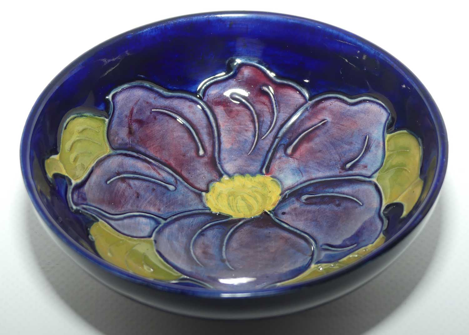 Walter Moorcroft Purple Clematis with Blue ground footed bowl | 11.5cm diam
