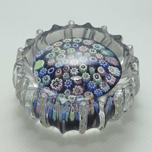 John Deacons Scotland Closepack Millefiori paperweight | Ribbed Latticino edge | Dark Amethyst