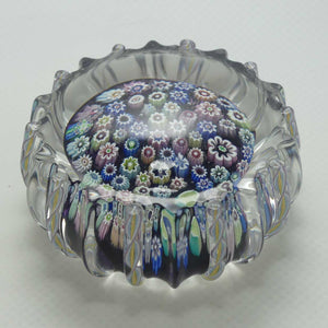 John Deacons Scotland Closepack Millefiori paperweight | Ribbed Latticino edge | Dark Amethyst