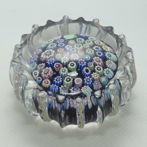 John Deacons Scotland Closepack Millefiori paperweight | Ribbed Latticino edge | Dark Amethyst