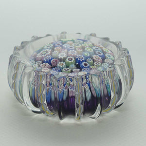 John Deacons Scotland Closepack Millefiori paperweight | Ribbed Latticino edge | Dark Amethyst