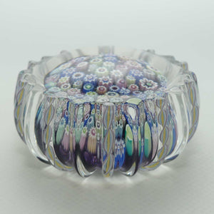 John Deacons Scotland Closepack Millefiori paperweight | Ribbed Latticino edge | Dark Amethyst