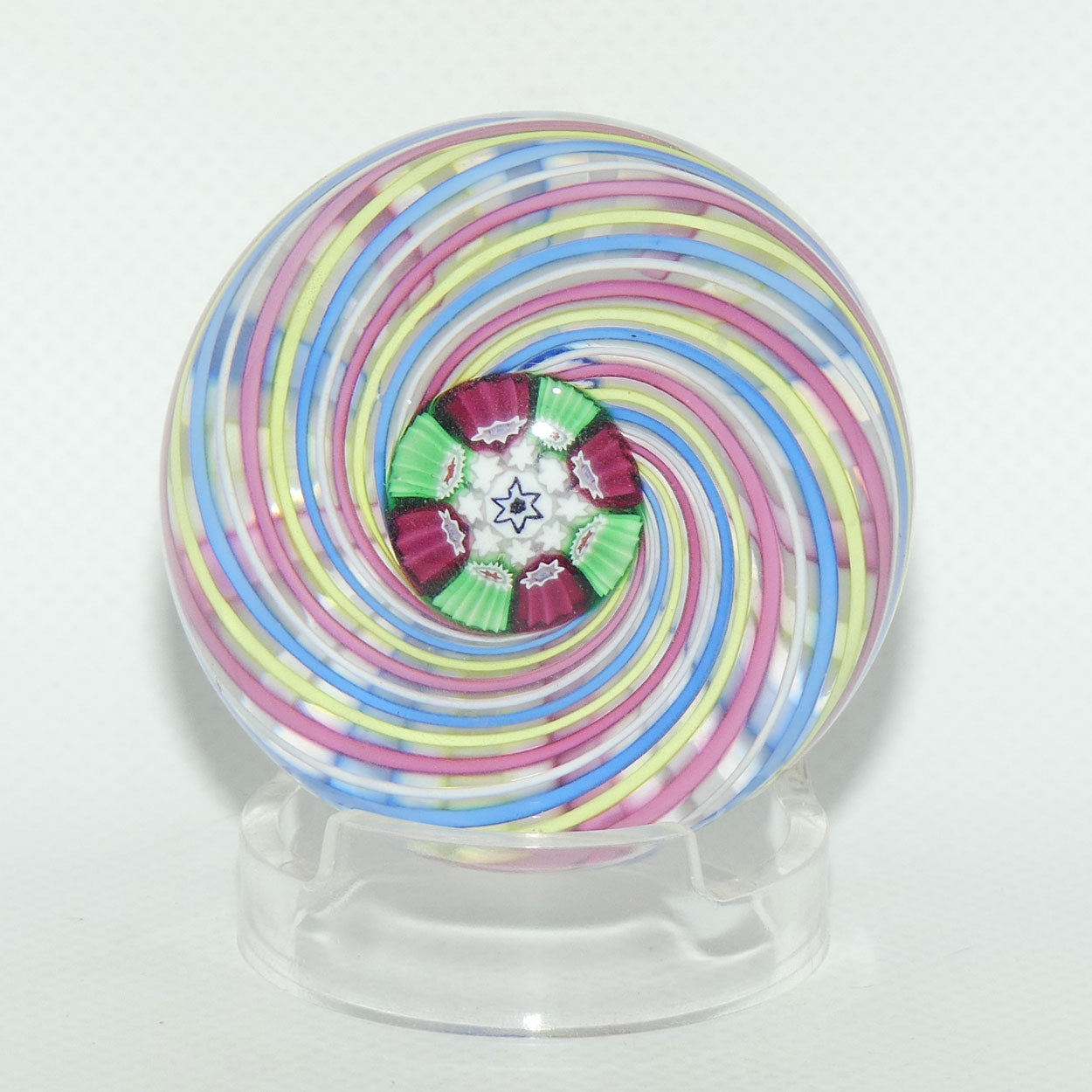 John Deacons Scotland 4 colour Swirl paperweight | Pink Yellow Blue White