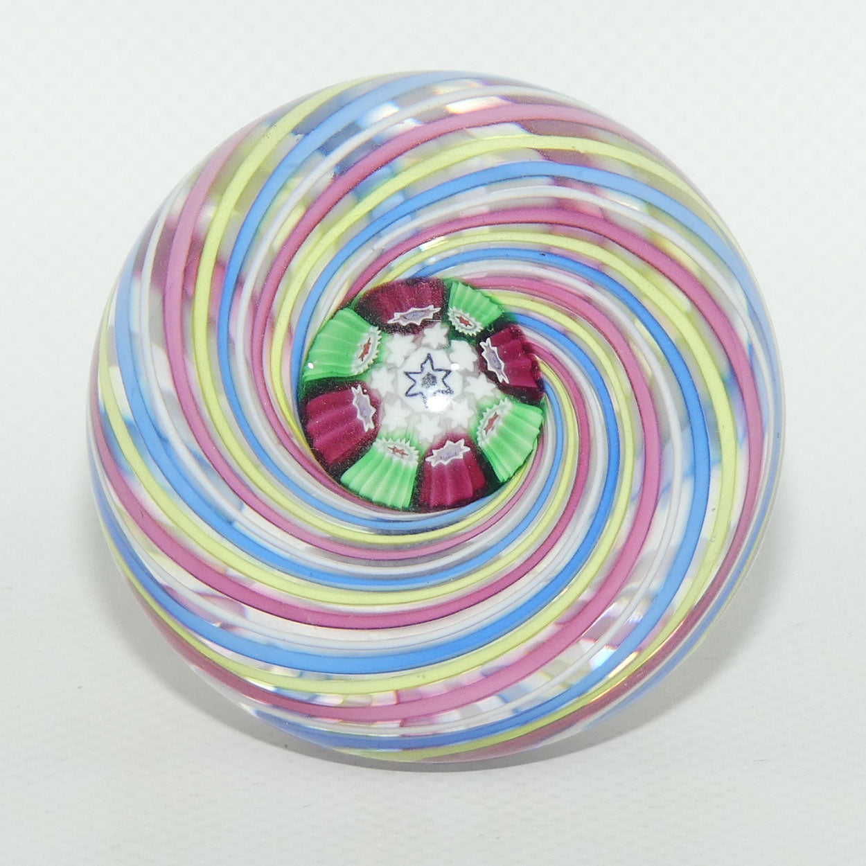 John Deacons Scotland 4 colour Swirl paperweight | Pink Yellow Blue White