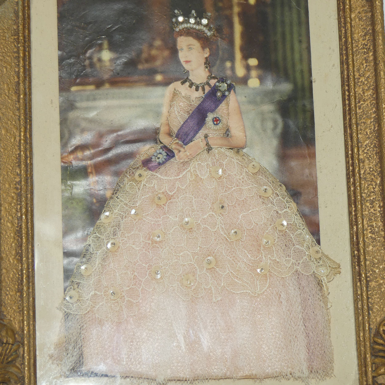 Queen Elizabeth II heavily embellished framed shadow box print