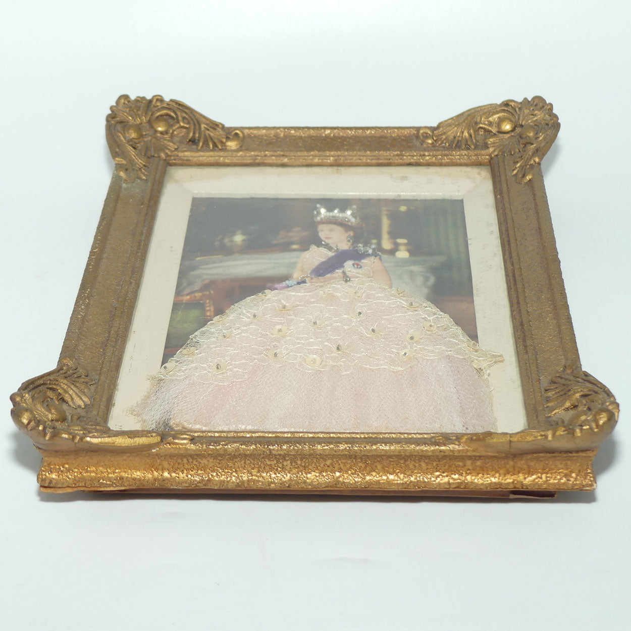 Queen Elizabeth II heavily embellished framed shadow box print