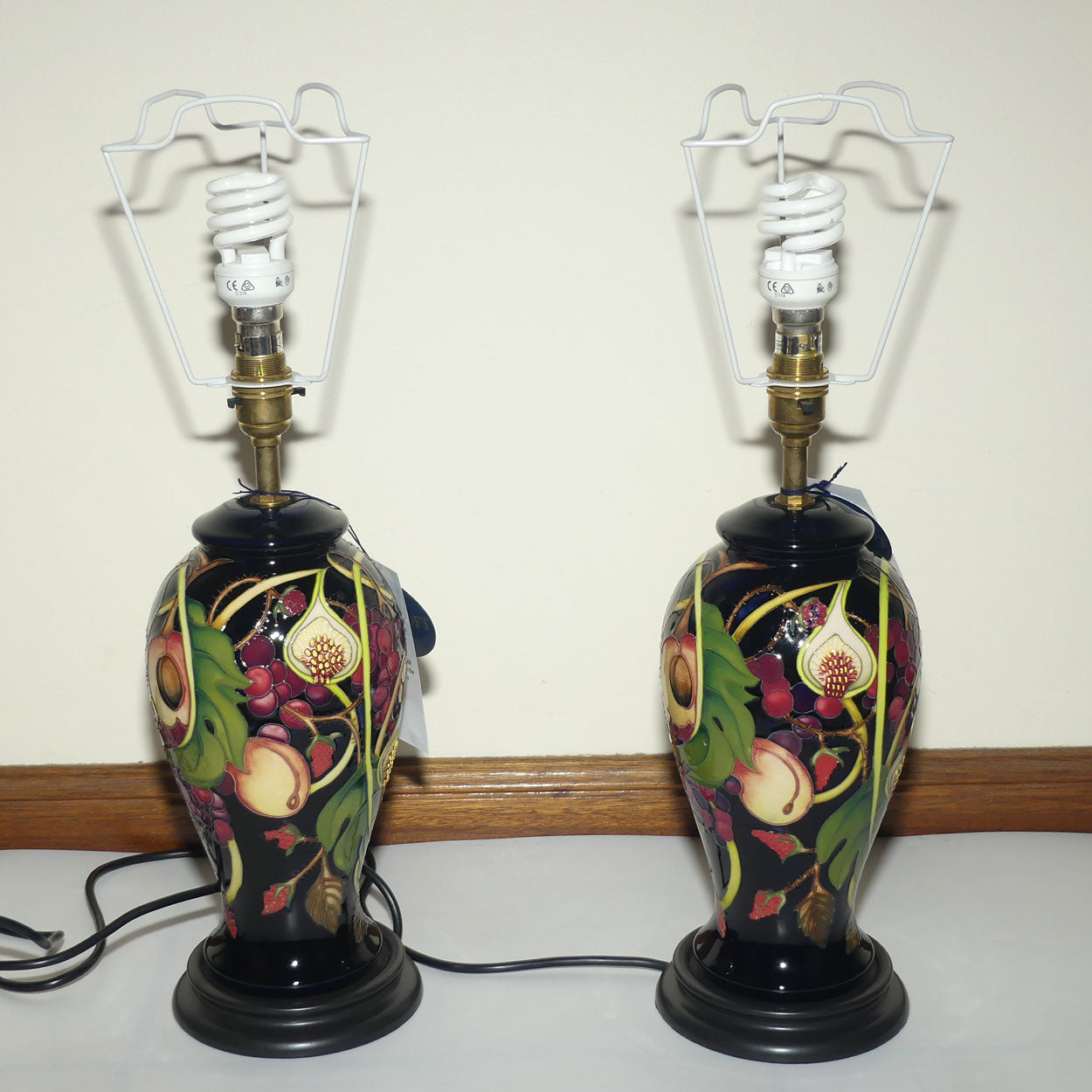 Moorcroft pair of Lamps and Silk Shades | Queens Choice pattern | Shape 46/10