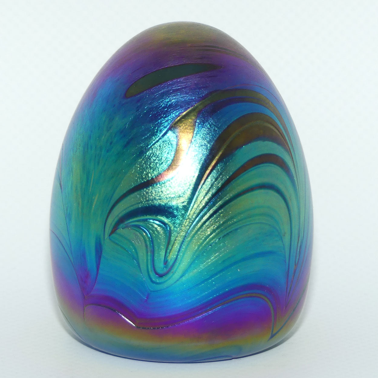 Australian Studio Art Glass | Amethyst Iridescent egg paperweight