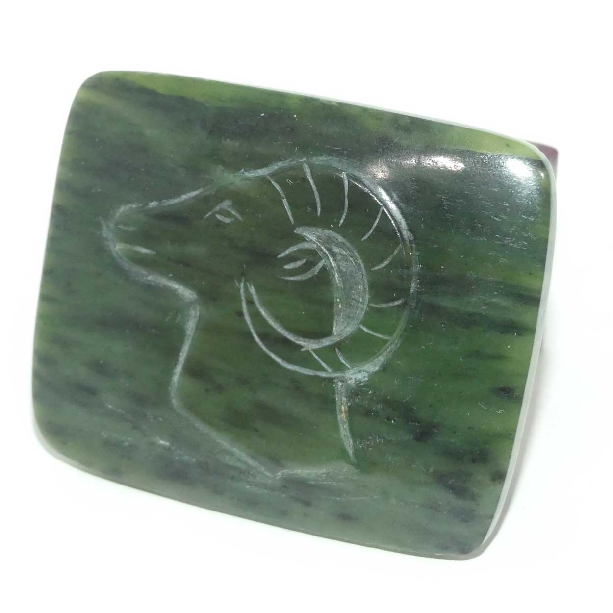 Nephrite Jade Carved panel | figural Rams Head