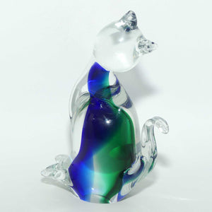 
Murano Glass Blue Aqua and Clear Cat figure | Swirl Tail
