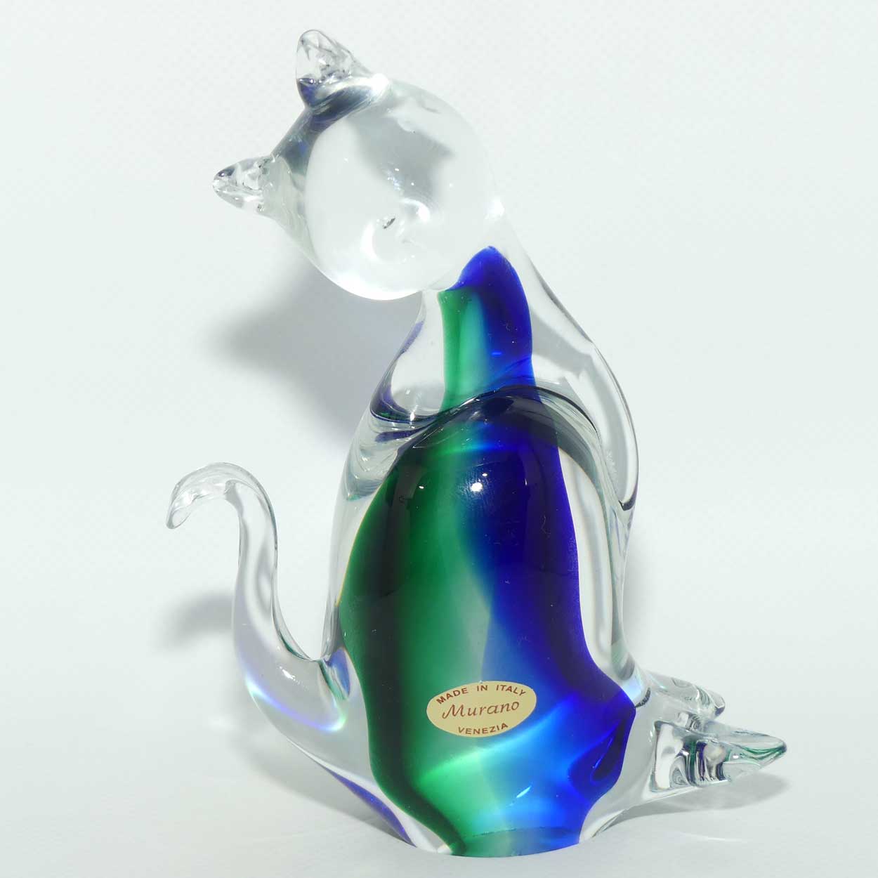 
Murano Glass Blue Aqua and Clear Cat figure | Swirl Tail

