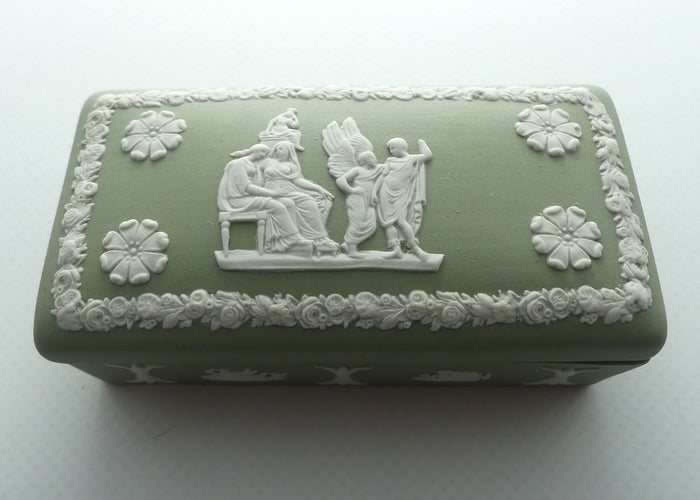 Wedgwood Jasper | White on Sage Green | Well decorated Rectangular box