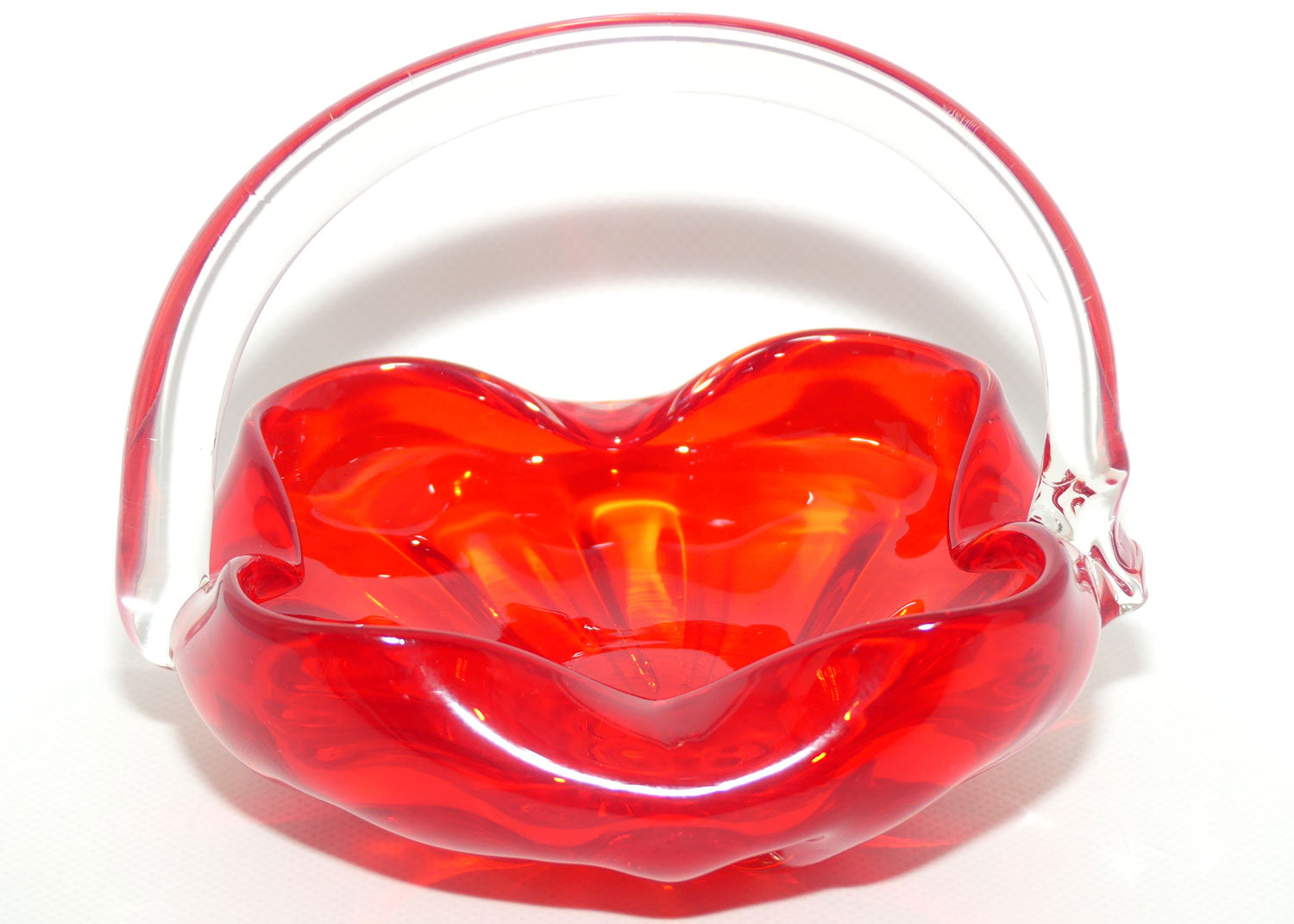 Art Glass basket with Clear Glass Handle | Deep Red body