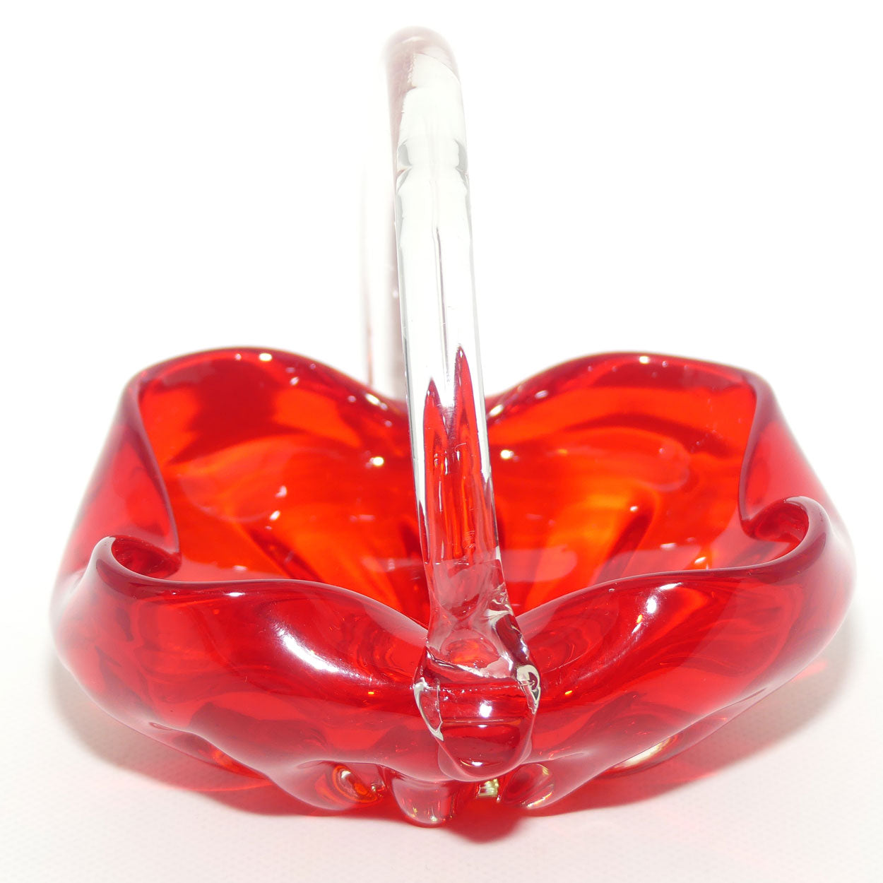 Art Glass basket with Clear Glass Handle | Deep Red body