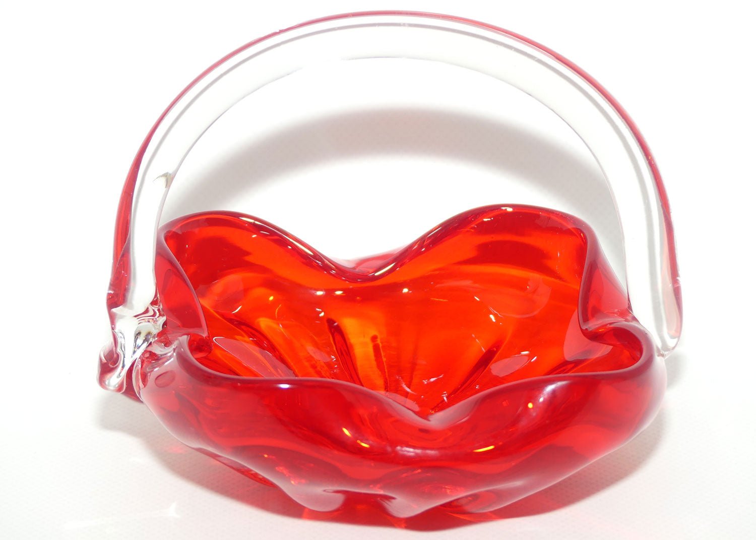 Art Glass basket with Clear Glass Handle | Deep Red body