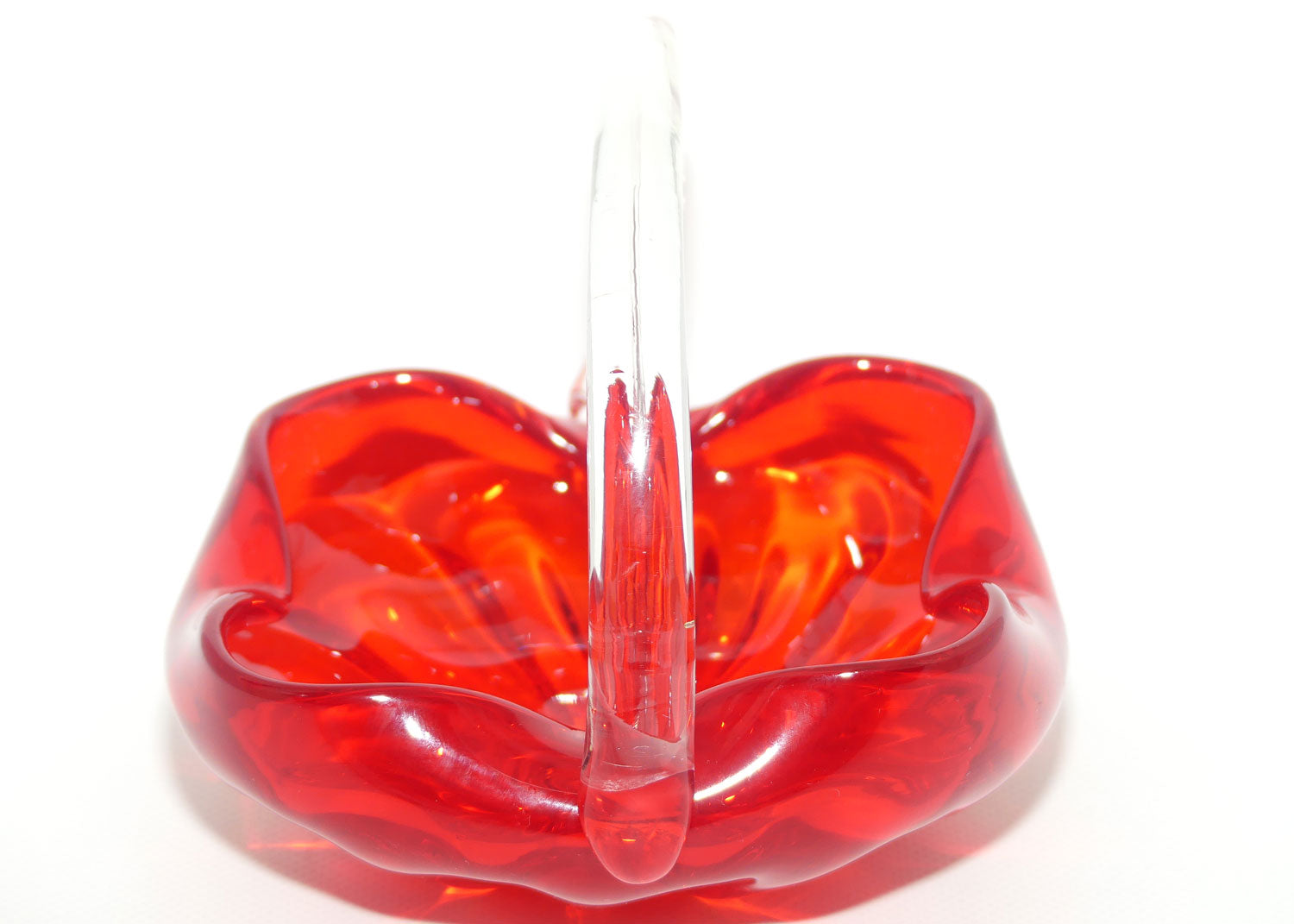 Art Glass basket with Clear Glass Handle | Deep Red body