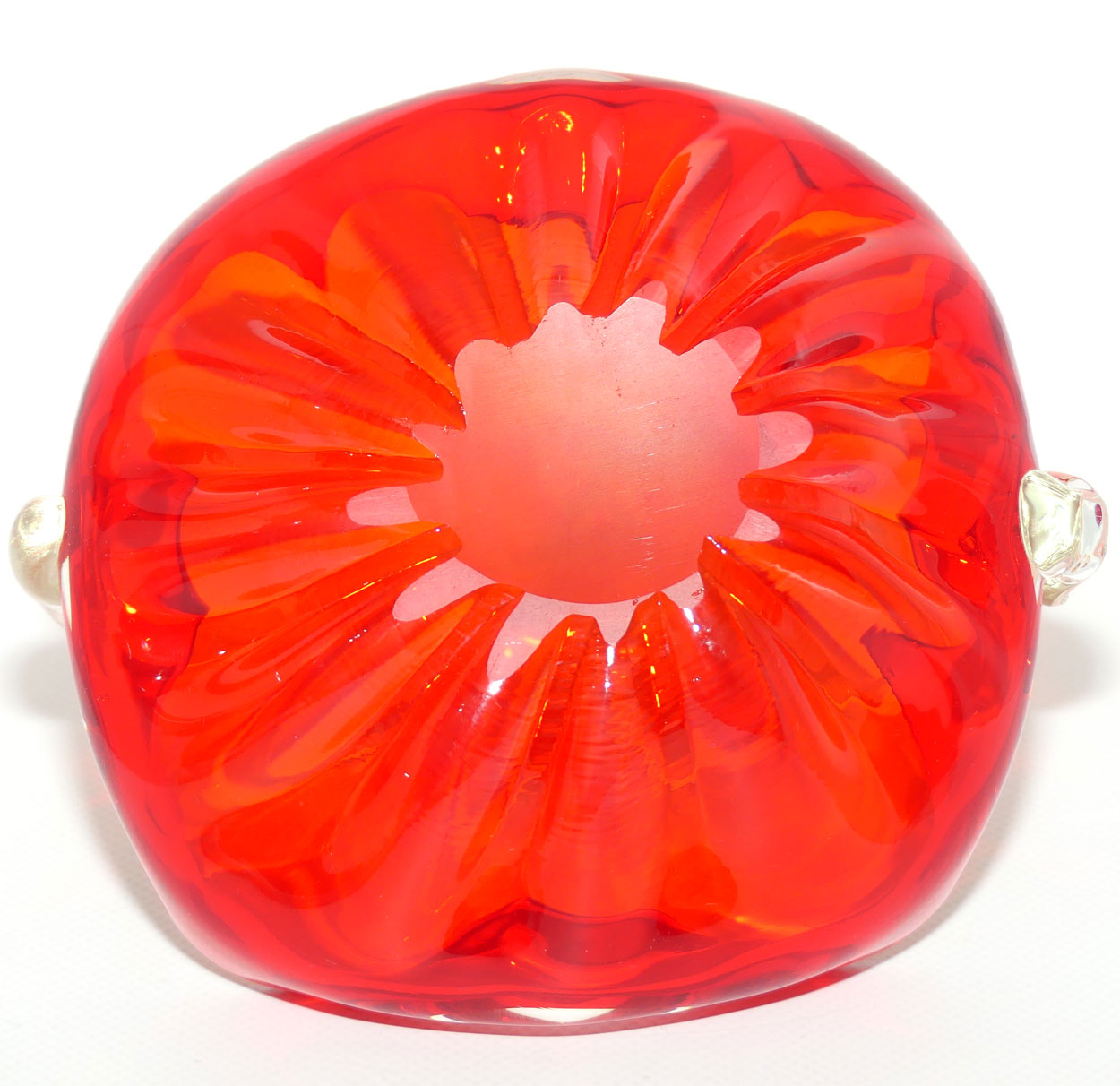 Art Glass basket with Clear Glass Handle | Deep Red body