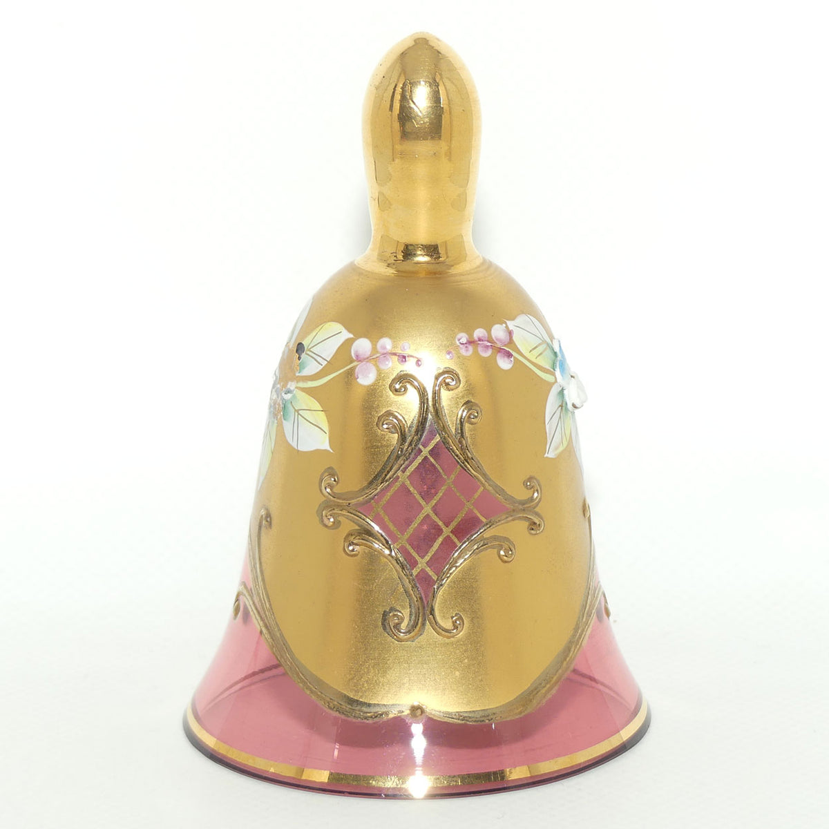 Vintage Bohemian Crystalex bell | High Gilt and Floral Decor on Cranberry | #1