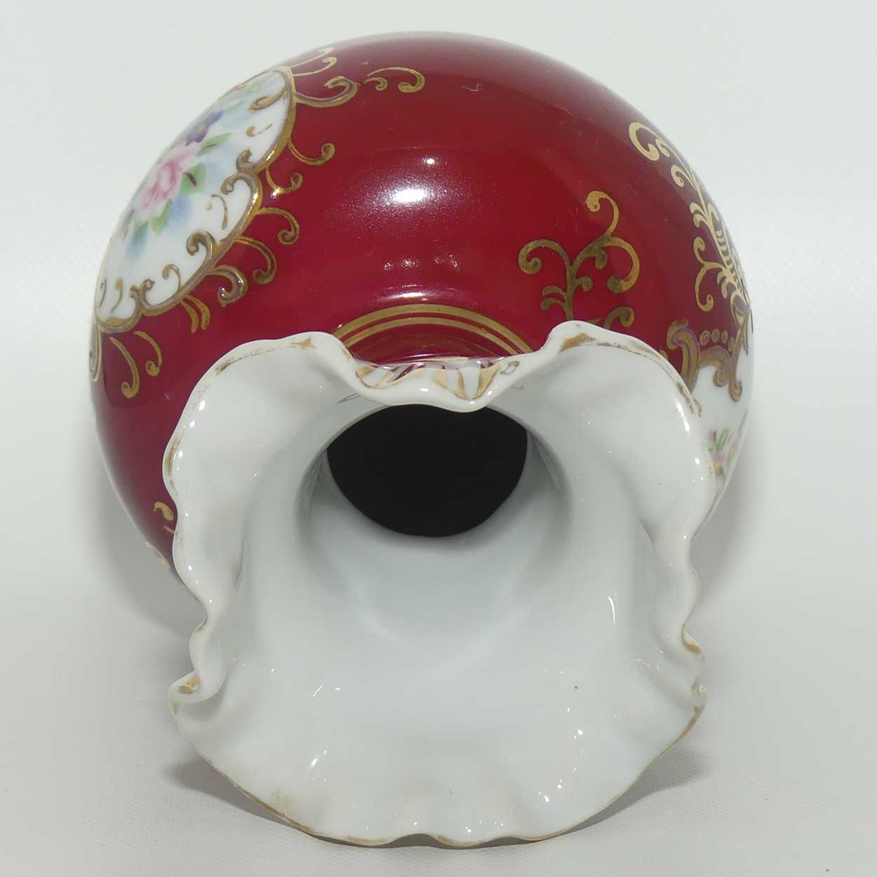 European Floral decorated Hand Painted and Gilt fluted rim vase