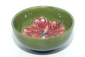 Walter Moorcroft Red Pink Hibiscus on Green miniature bowl | Shape 88/3