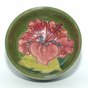 Walter Moorcroft Red Pink Hibiscus on Green miniature bowl | Shape 88/3