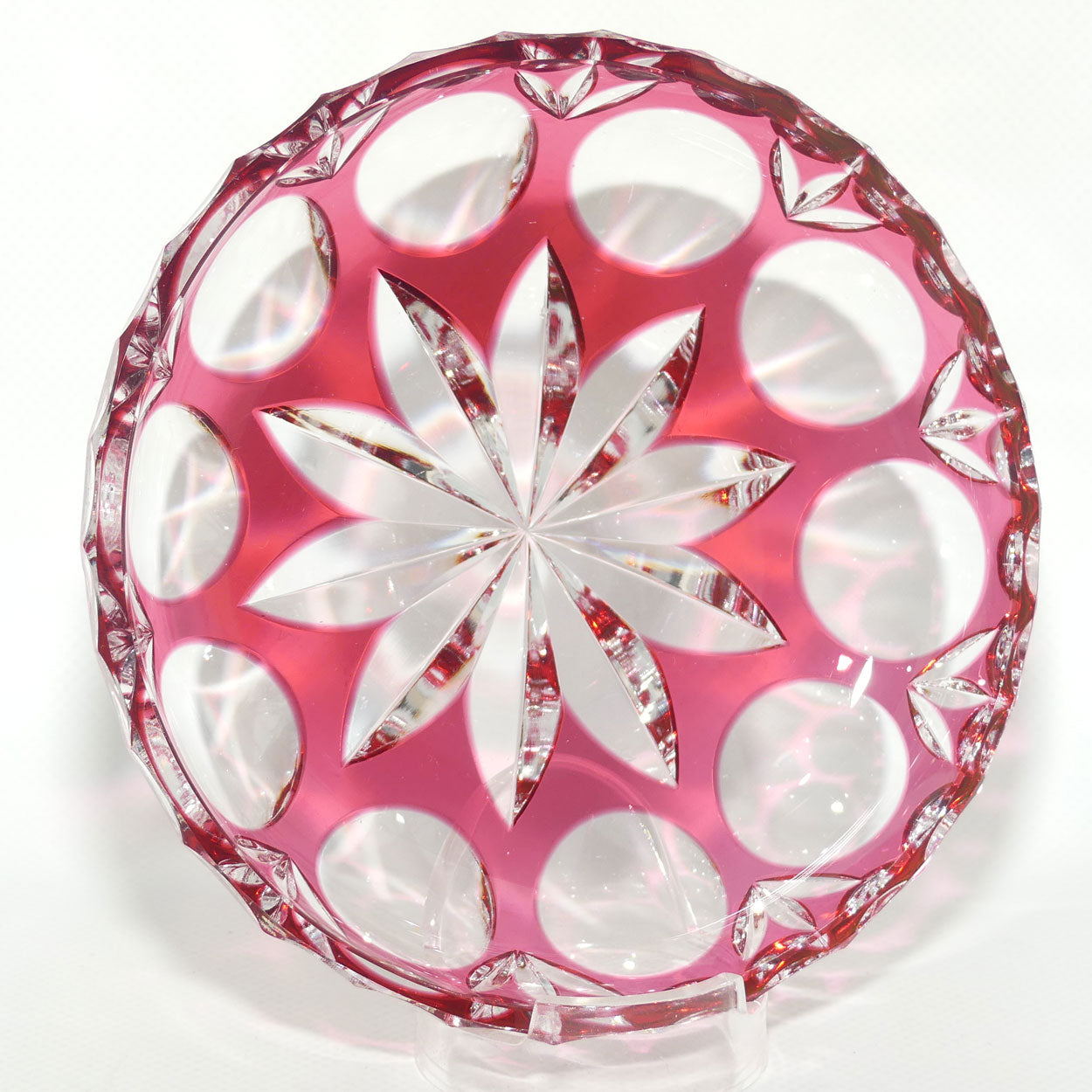 Cranberry Overlay Crystal bon bon dish | 14cm diam | Cranberry cut to Clear