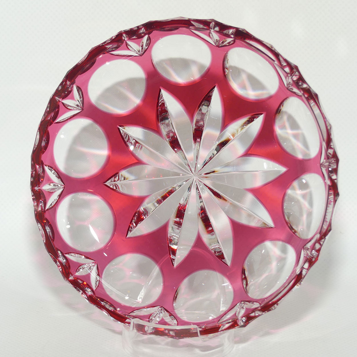 Cranberry Overlay Crystal bon bon dish | 14cm diam | Cranberry cut to Clear