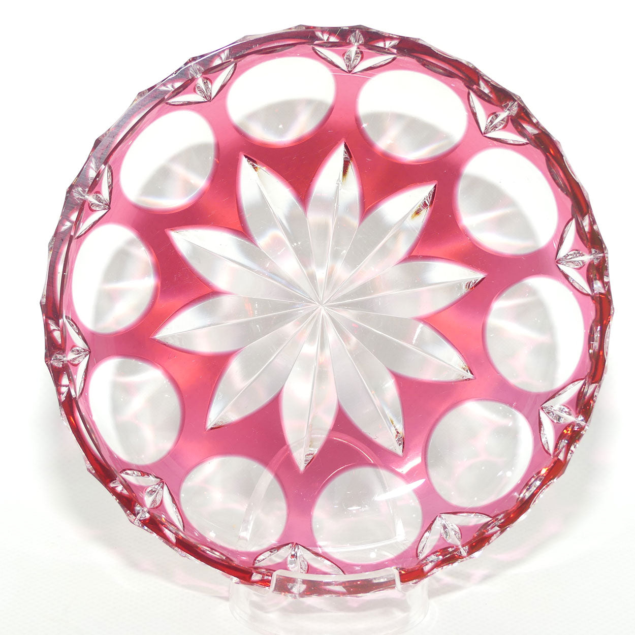 Cranberry Overlay Crystal bon bon dish | 14cm diam | Cranberry cut to Clear
