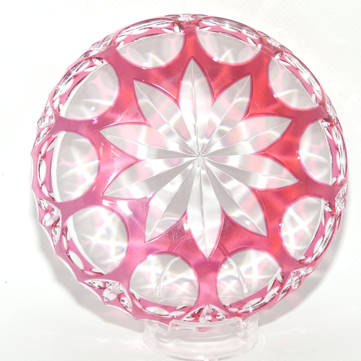Cranberry Overlay Crystal bon bon dish | 14cm diam | Cranberry cut to Clear