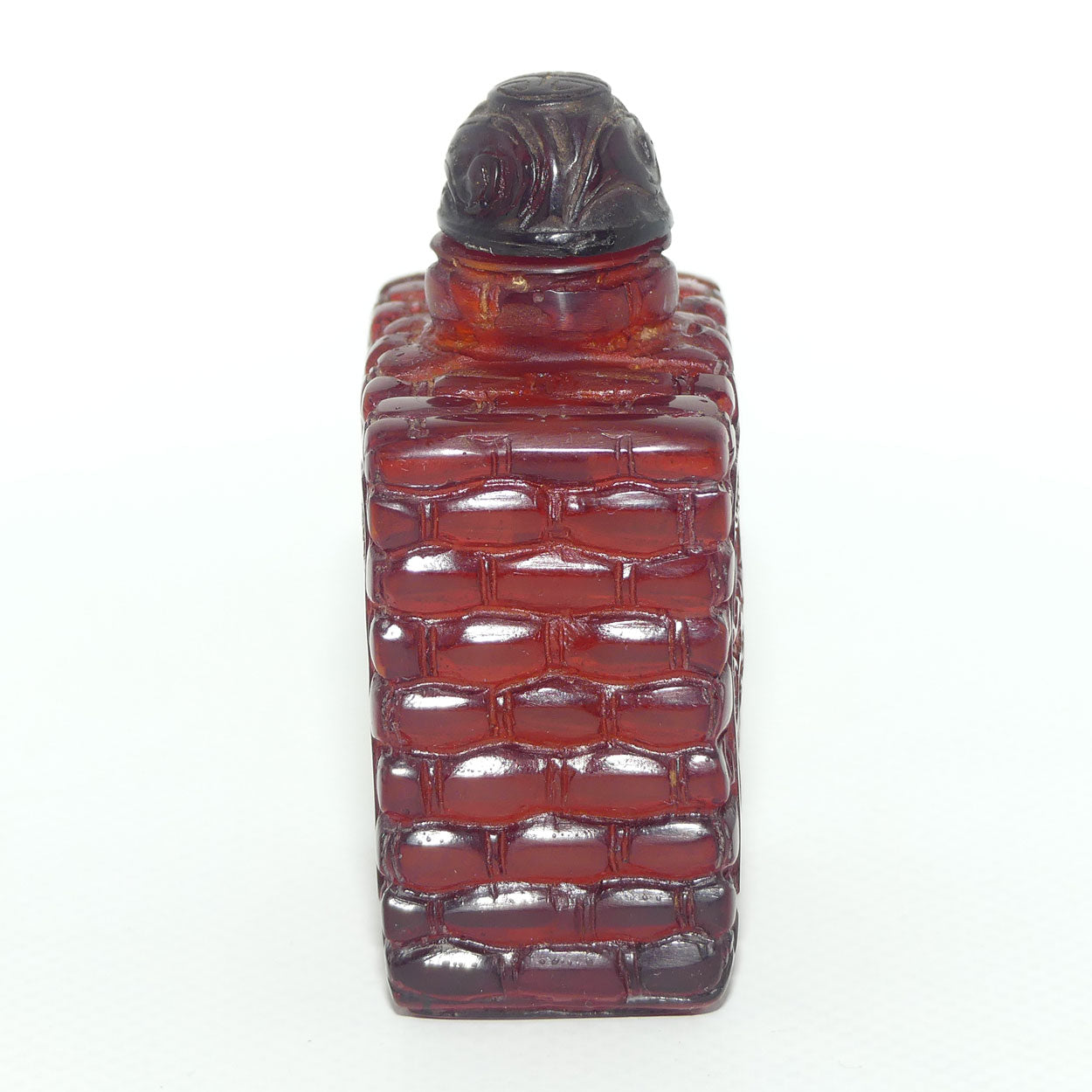 Chinese Snuff Bottle | Carved Amber in Square form with Stopper