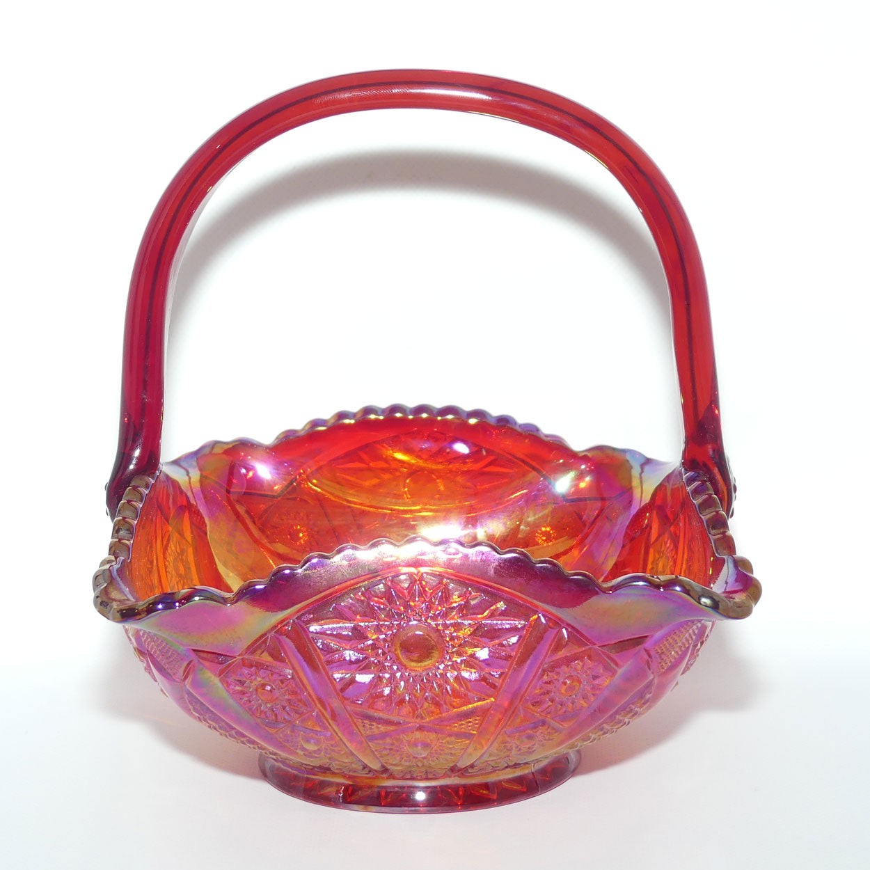 Fenton Red Carnival Glass Persian Medallion basket | Square shape