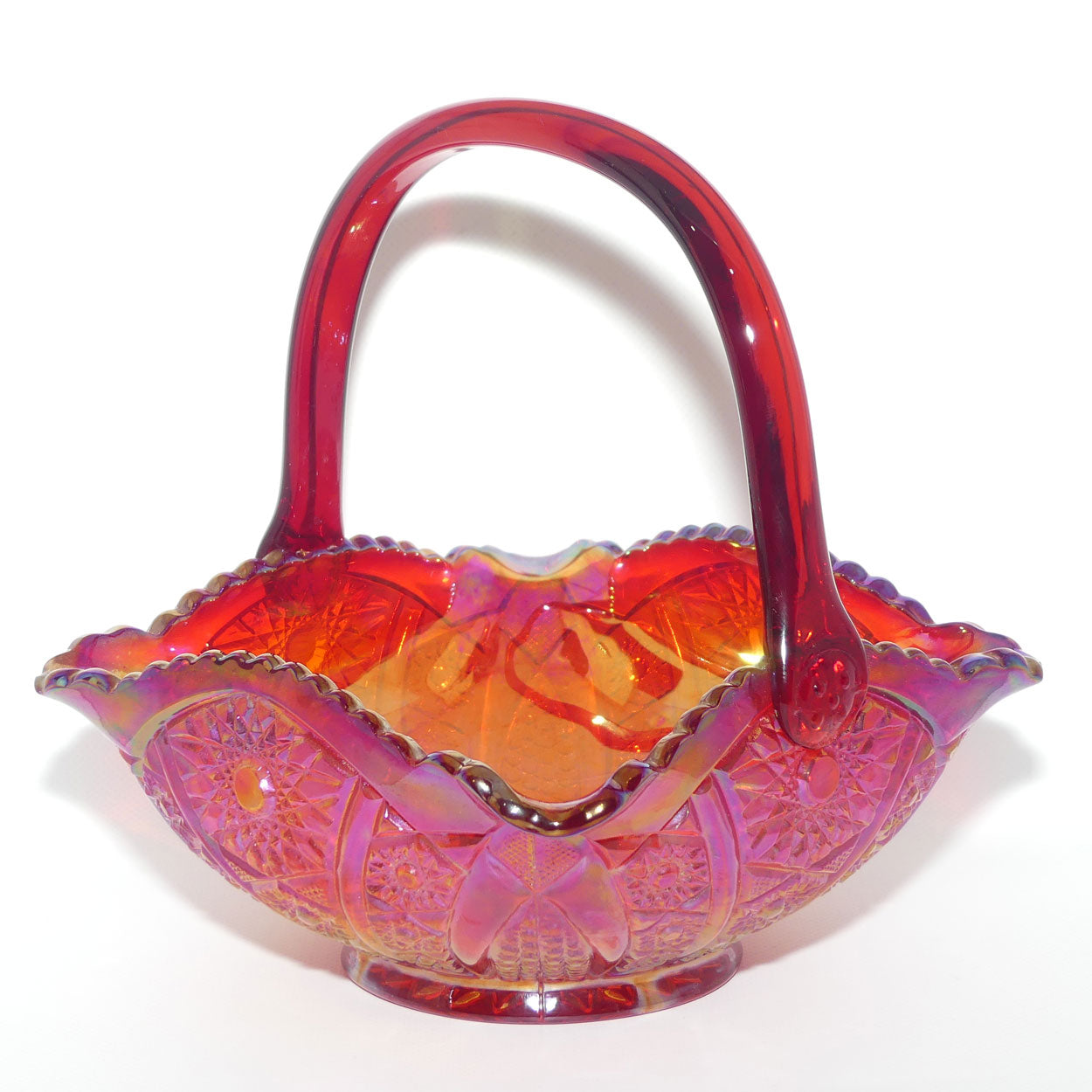 Fenton Red Carnival Glass Persian Medallion basket | Square shape
