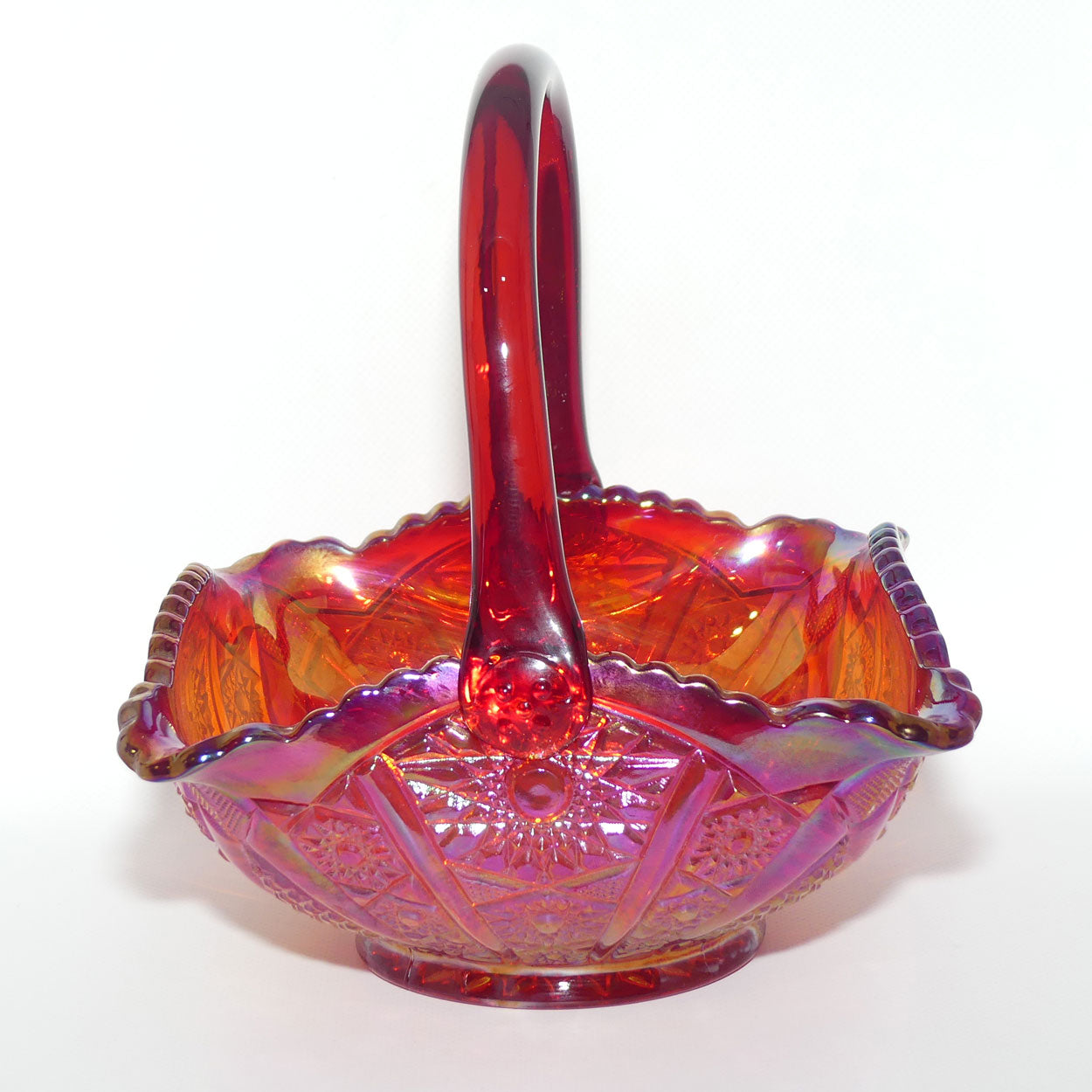 Fenton Red Carnival Glass Persian Medallion basket | Square shape
