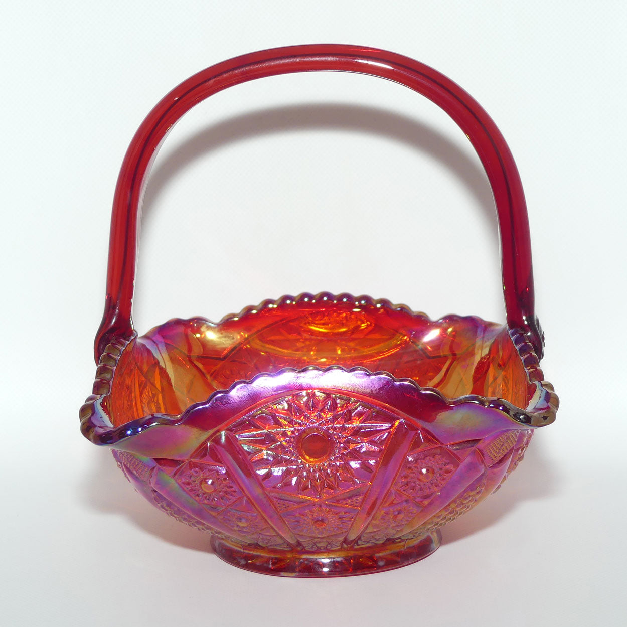 Fenton Red Carnival Glass Persian Medallion basket | Square shape