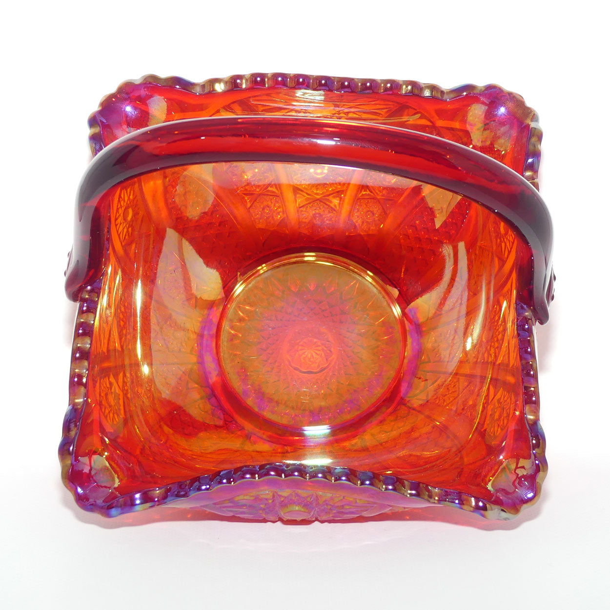 Fenton Red Carnival Glass Persian Medallion basket | Square shape