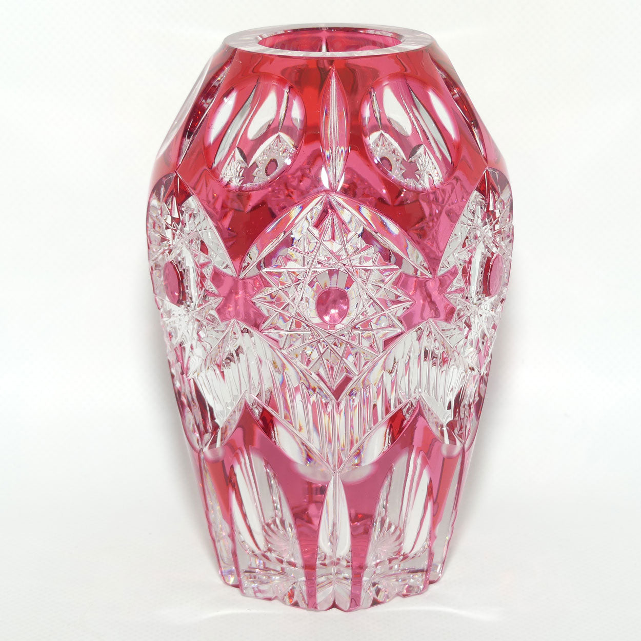 Cranberry Overlay Crystal vase | Cranberry cut to Clear
