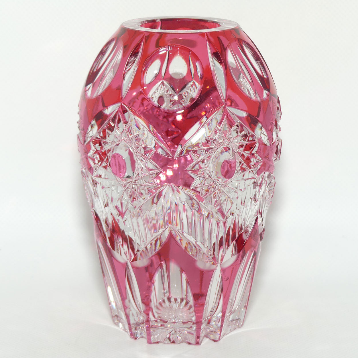Cranberry Overlay Crystal vase | Cranberry cut to Clear