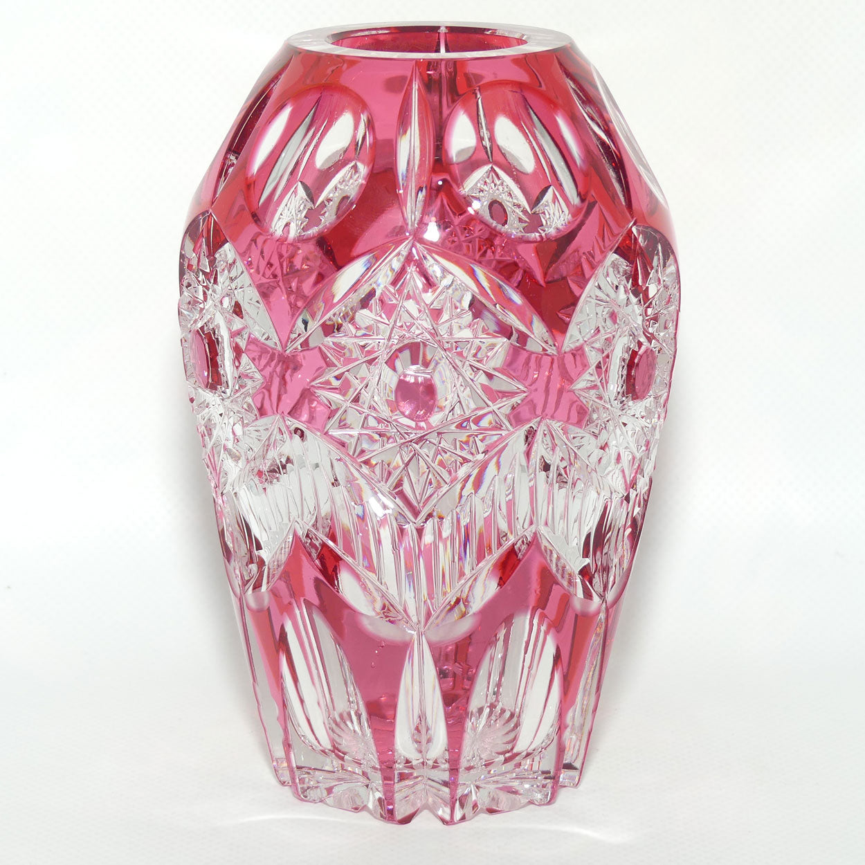 Cranberry Overlay Crystal vase | Cranberry cut to Clear