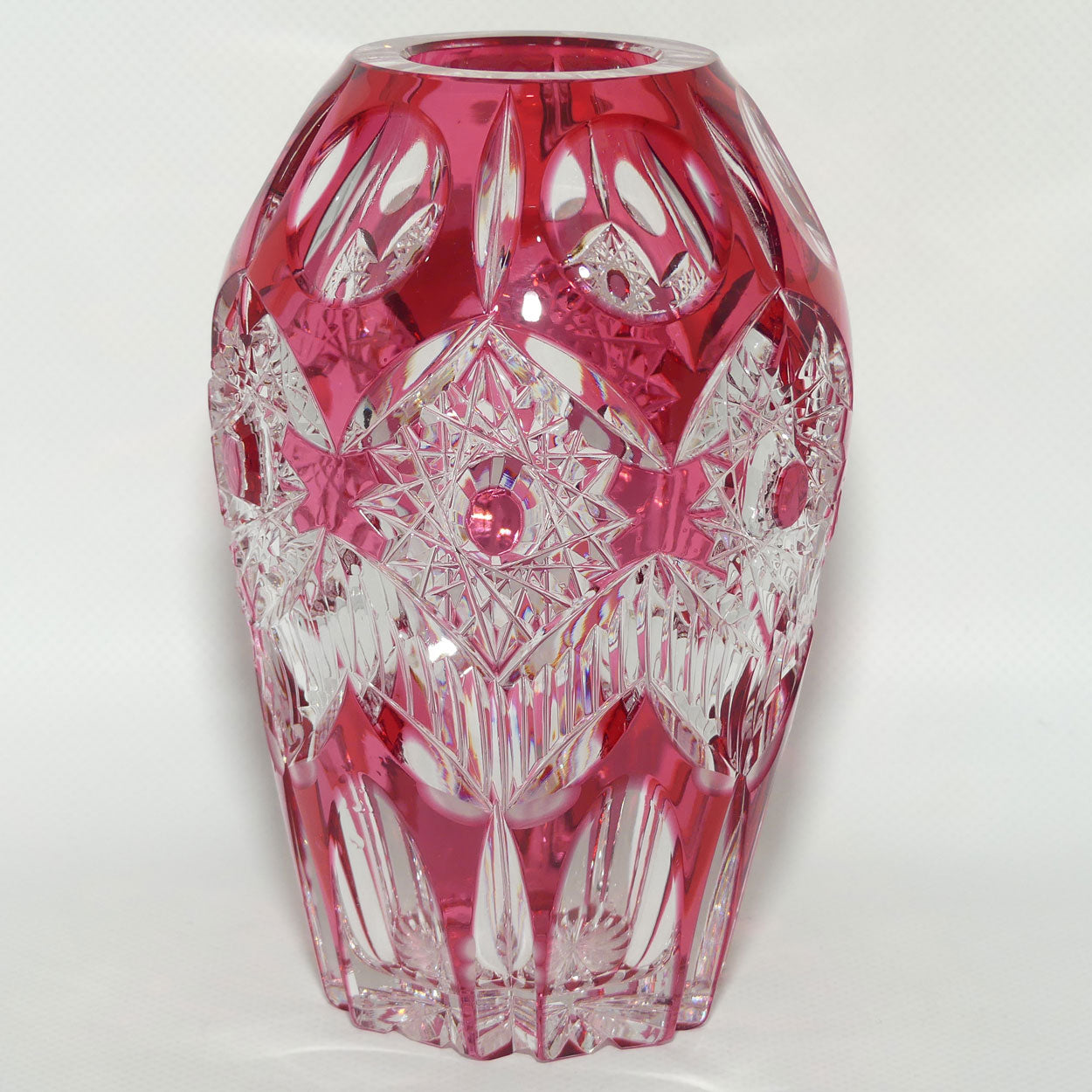Cranberry Overlay Crystal vase | Cranberry cut to Clear
