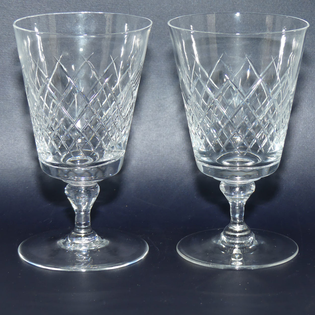 Pair of Webb Crystal fancy diamond cut wine glasses | 225ml | 3 for the price of 2
