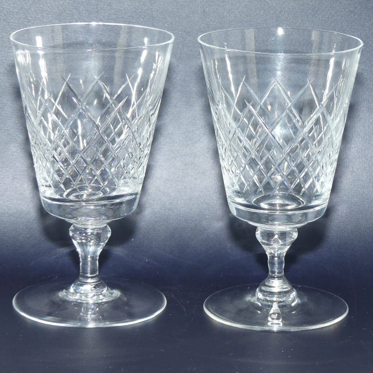 Pair of Webb Crystal fancy diamond cut wine glasses | 225ml | 3 for the price of 2