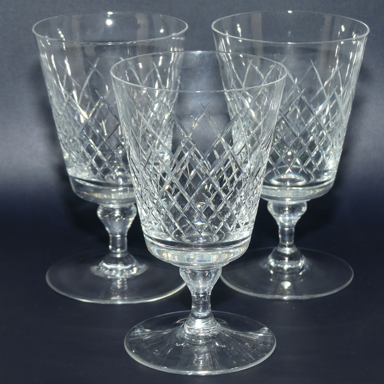 Pair of Webb Crystal fancy diamond cut wine glasses | 225ml | 3 for the price of 2