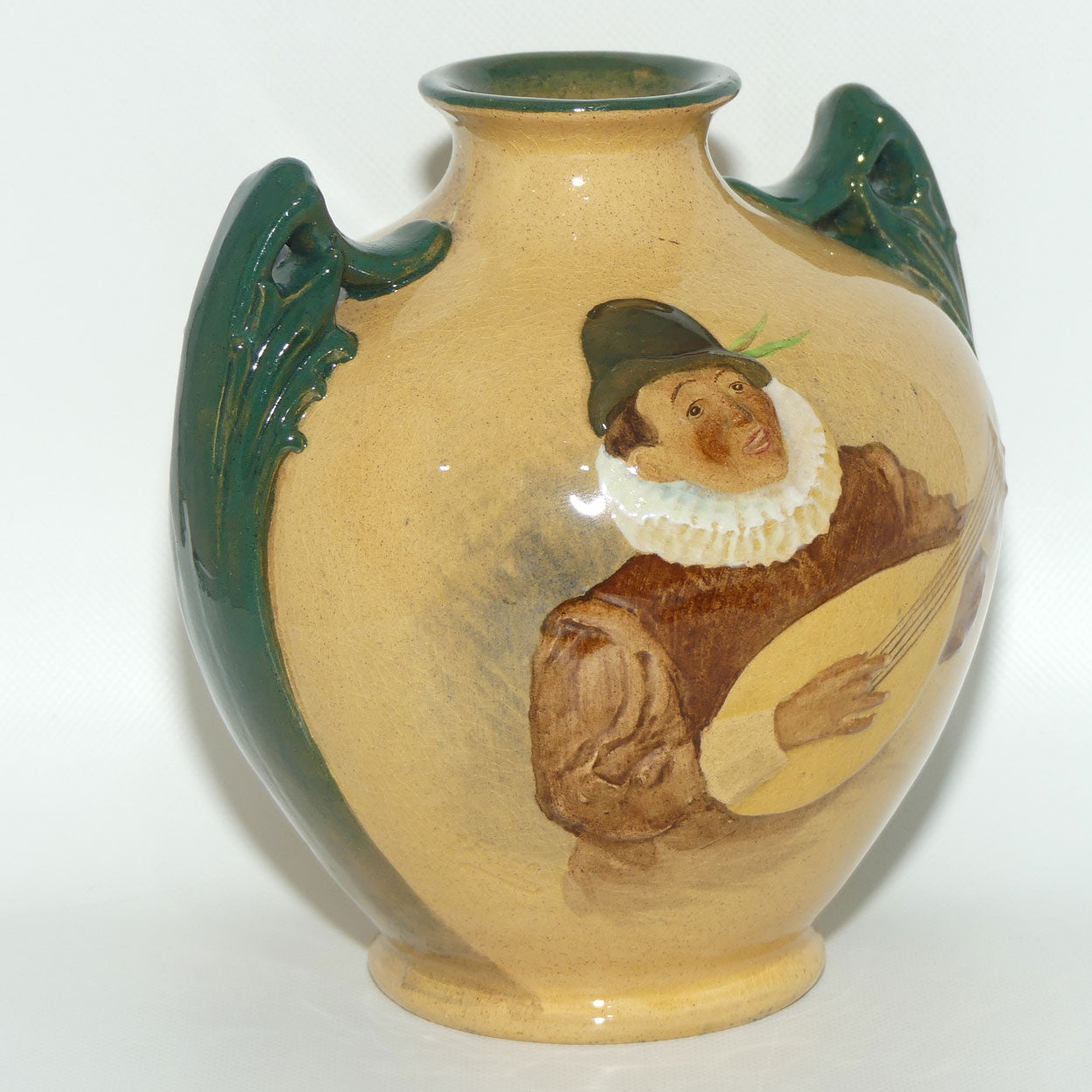 Royal Doulton Rembrandt ware low relief Minstrel vase by Noke