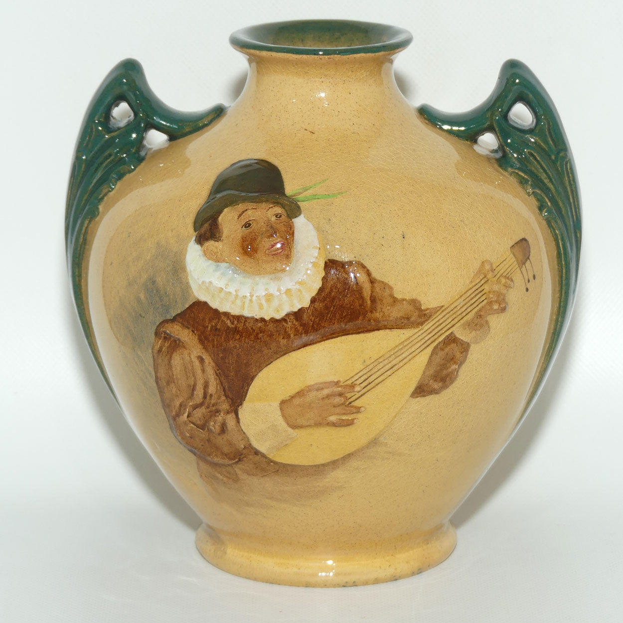 Royal Doulton Rembrandt ware low relief Minstrel vase by Noke