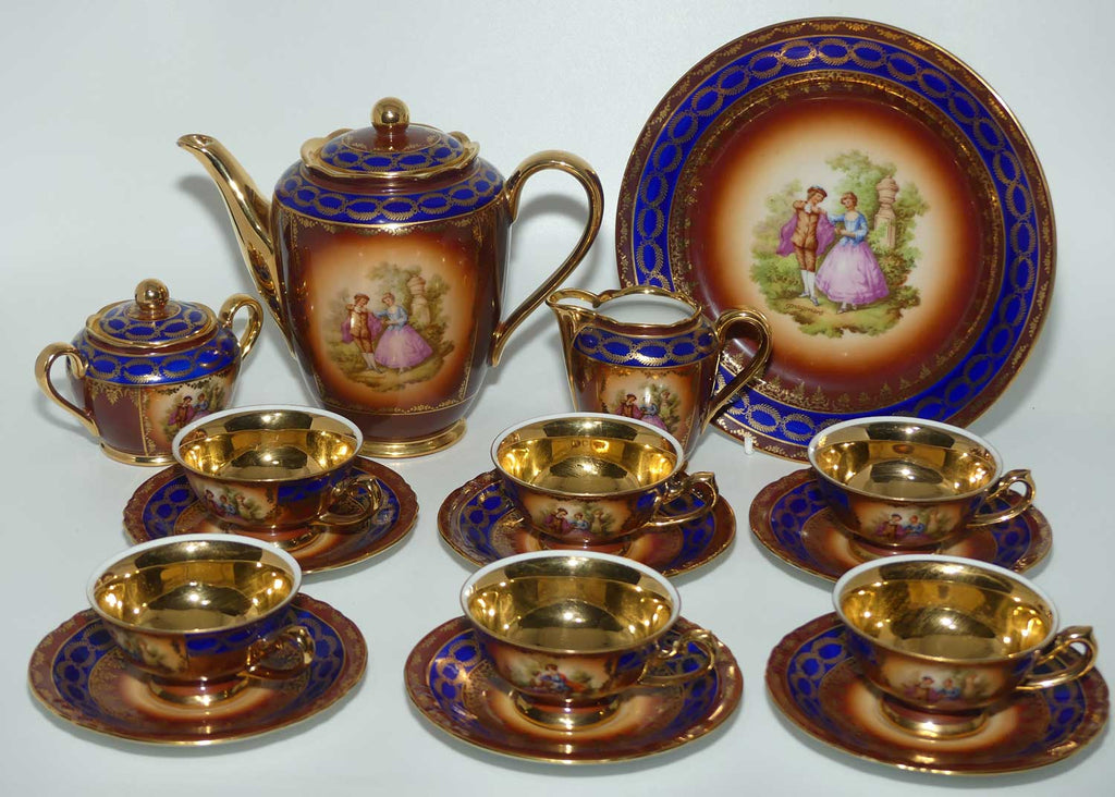 Grizelle West Germany Rembrandt Ware 16 piece coffee set | Heavily Gilt and signed Fragonard