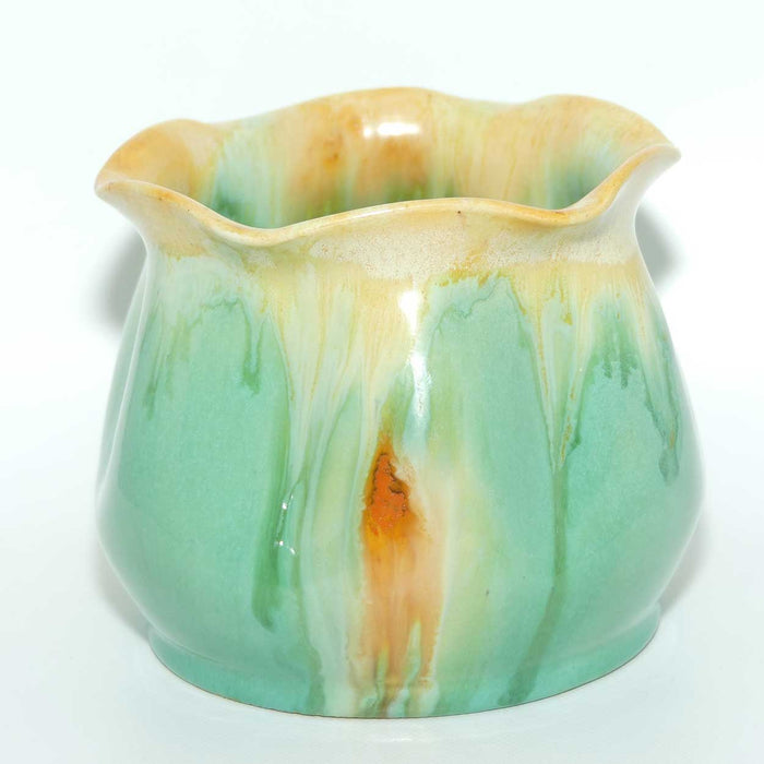 Australian Pottery | Remued Green Yellow Orange pinched shape pot | Shape 403-5