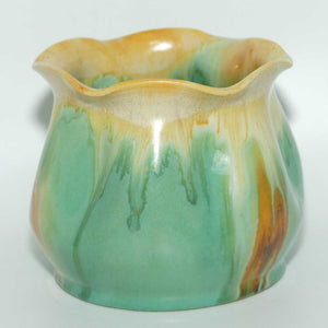 Australian Pottery | Remued Green Yellow Orange pinched shape pot | Shape 403-5