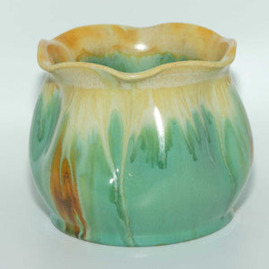 Australian Pottery | Remued Green Yellow Orange pinched shape pot | Shape 403-5